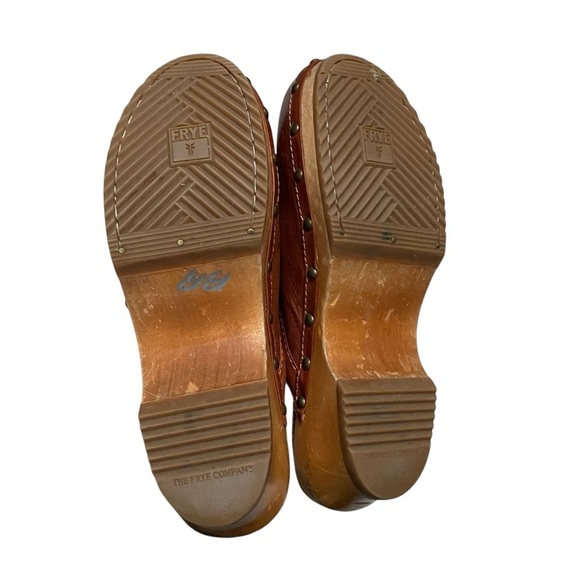 Frye Clara Campus Clogs Brown Leather Size 7 | 2.5” Heel Platform Mules - Picture 14 of 16